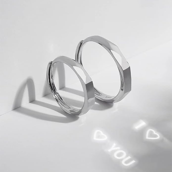 Light Sculpted “I Love You” Ring For Couples – Set Of 2